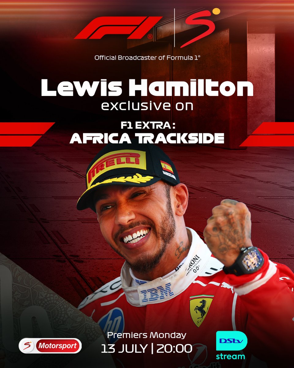 SuperSportTV's tweet photo. 𝗟𝗲𝘄𝗶𝘀 𝗛𝗮𝗺𝗶𝗹𝘁𝗼𝗻 𝗘𝘅𝗰𝗹𝘂𝘀𝗶𝘃𝗲 🎤

📺 F1 Extra: Lewis Hamilton premieres on Monday, 13 July at 20:00 CAT on SS Motorsport and SS Motorsport Africa 🌍

#F1 #SSMotorsport #F1AfricaTrackside https://t.co/uU2vLGjmoW