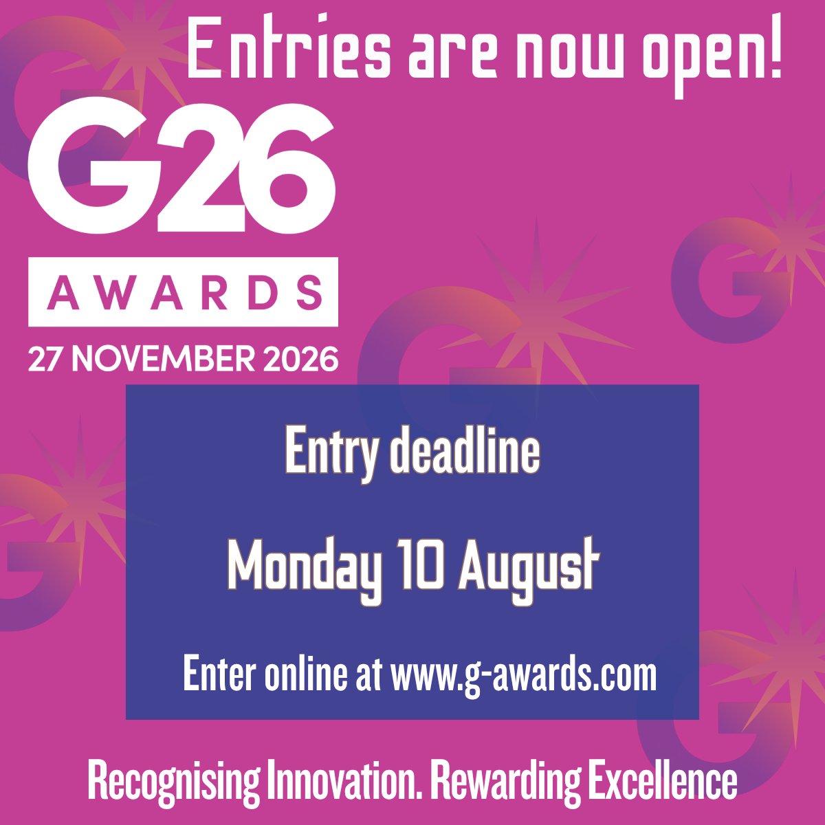 G_Awards's tweet photo. The G26 Awards return on 27 November  - and entries are now OPEN.

🔥 New categories
🔥 Free entry
🔥 The industry’s biggest night

“2026 is set to be our most exciting year yet…”   Tony Higgin

Enter today at https://t.co/hsxLrObkzV

#G26 #GlassAndGlazing #IndustryExcellence https://t.co/2RoBNCCtIY