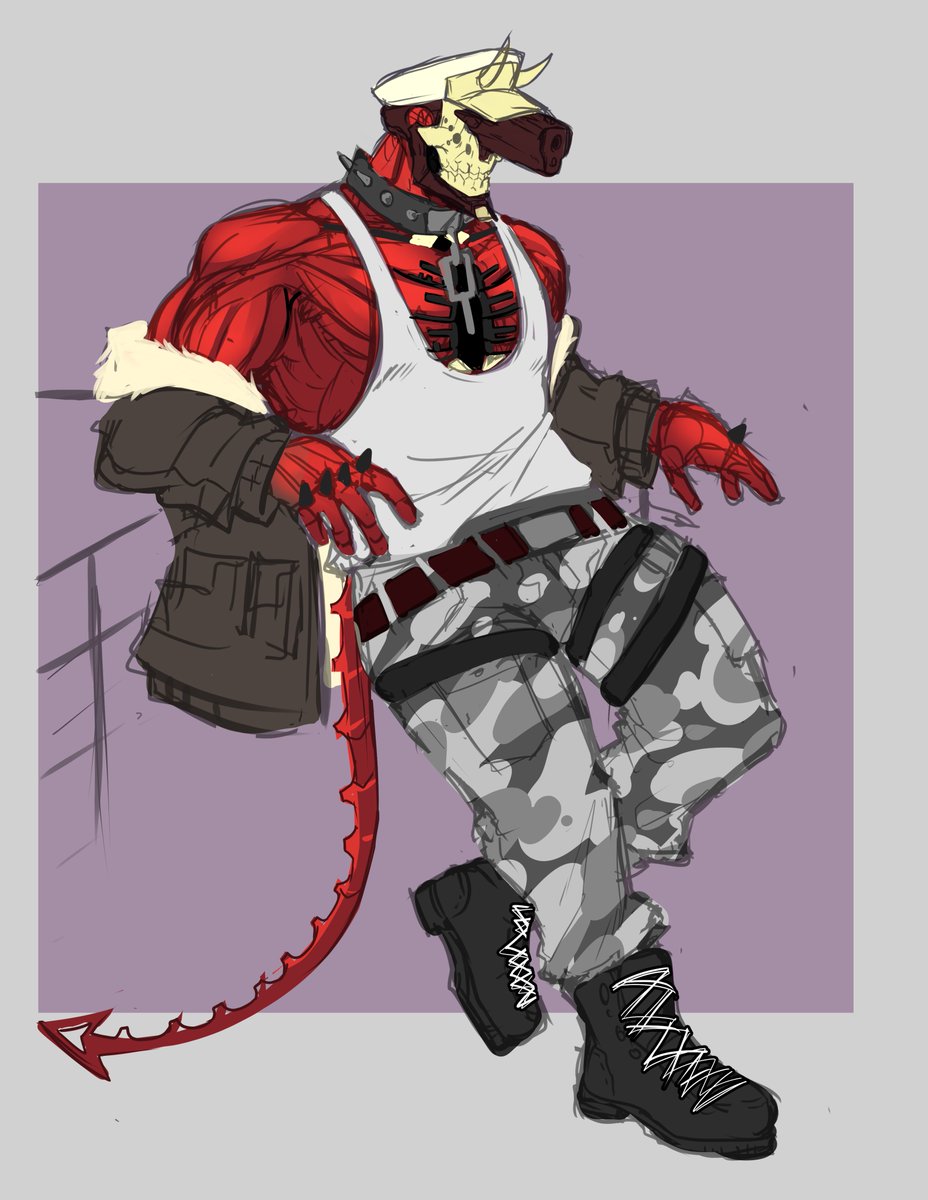 BaptizedInSqrt's tweet photo. in my casual AU, Satan quite obviously isnt a War God or a space dictator. He was dishonorably discharged from the military and owns a gun store. https://t.co/my4dfcM7iK