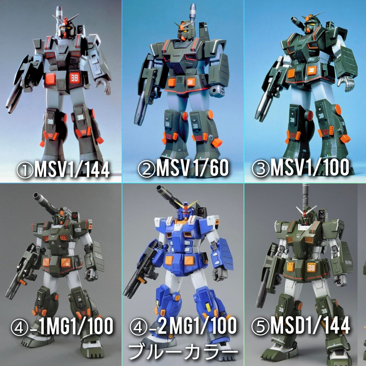 j47dM5JXqH67667's tweet photo. 【#同モチーフ異金型の歴史】第68回
#フルアーマーガンダム #バンダイ
①#MSV 1/144 1983年7月
②同 1/60 1983年10月
③同 1/100 1984年4月
ガレキ時代 1996年〜2009年
④-1 #MG 1/100 2010年6月
④-2同 ブルーカラーVer. 2014年4月
⑤#MSD 1/144 2023年2月
note→https://t.co/6DjYdQMvJo https://t.co/x2EFuxu0aM