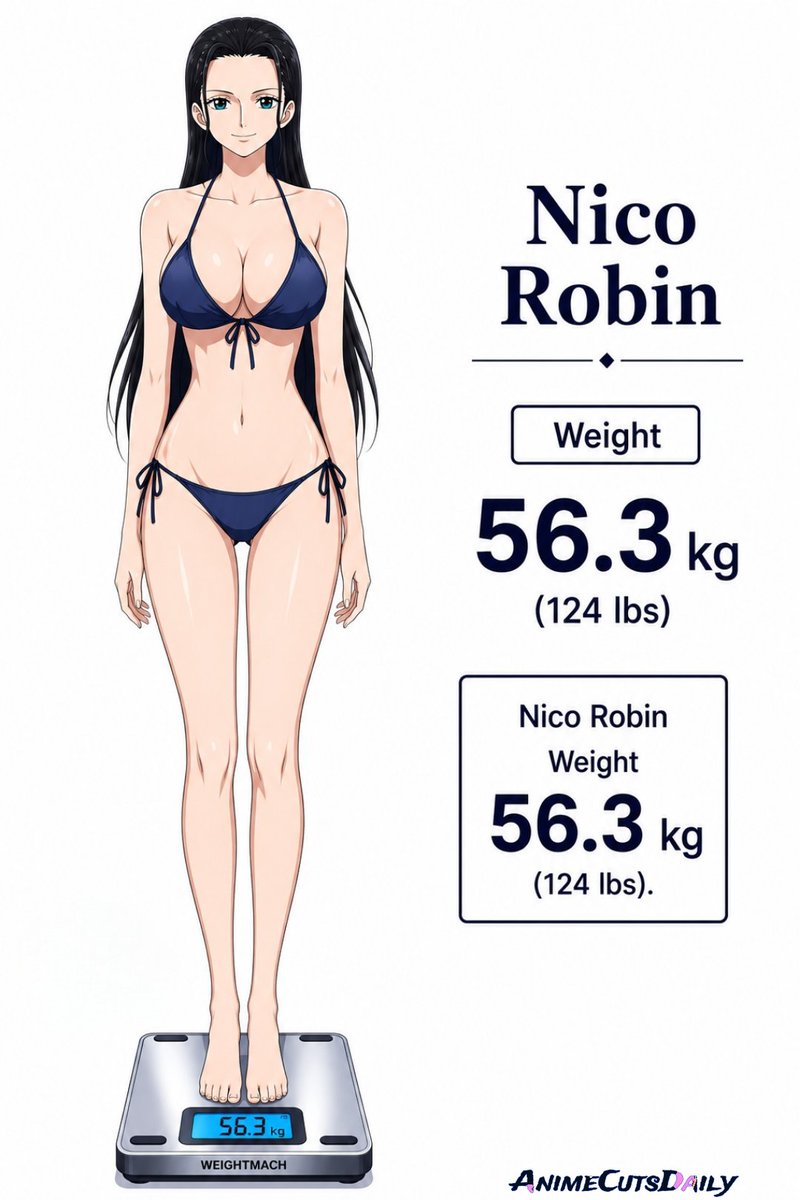 AnimeCutsDaily's tweet photo. Nico Robin - Weight 
Tall but light, 56.3 kg (124 lbs) https://t.co/LEwwoP19Uq
