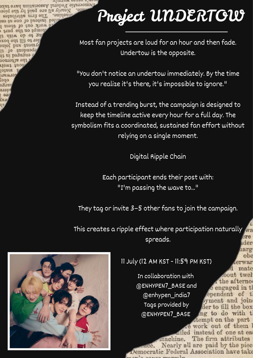 ENGActionX's tweet photo. Hello Engenes 
We know whatever that happened yesterday may have put us down but we are back.

With our project Undertow which we have postponed by one day.
Tags will be provided by @ENHYPEN7_BASE and the project will be in collaboration with @enhypen_india7 and @ENHYPEN7_BASE https://t.co/ehJM1OY4gU