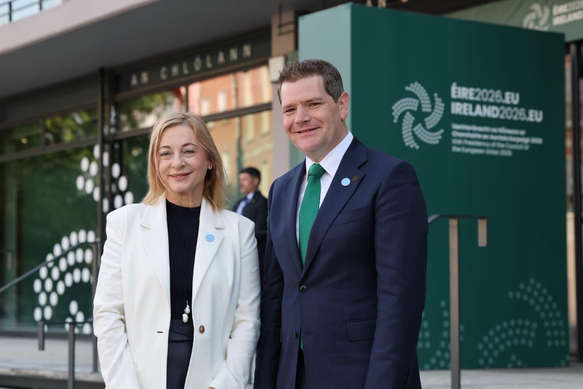 Ireland2026eu's tweet photo. Irish Minister for Enterprise, Tourism and Employment @peterburkefg welcomes Competitiveness Ministers from the other 26 Member States, as well the European Free Trade Association (EFTA) countries of Iceland, Liechtenstein, Norway and Switzerland. https://t.co/V9yFZcQdEf