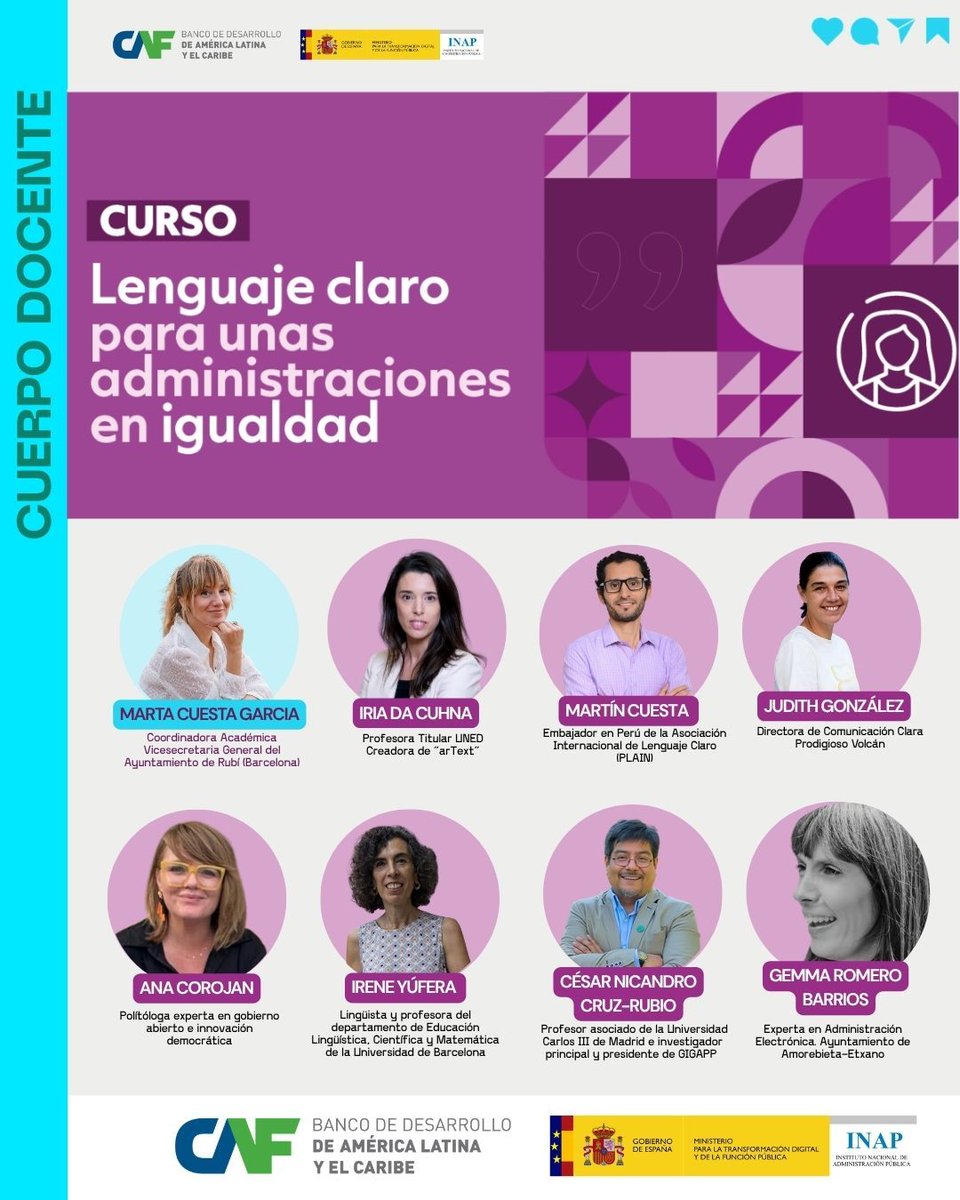 GemmaRBar's tweet photo. El proyecto de #ComunicaciónClara de @amoretxanoudala modelo de buenas prácticas en la formación "Lenguaje claro para unas administraciones en igualdad" organizado por @mintradigital @INAP_ES @AgendaCAF 

💡Docentes de primera 😜

Inscripciones abiertas⤵️
https://t.co/oSFC6l1kio https://t.co/x54GmxMayI