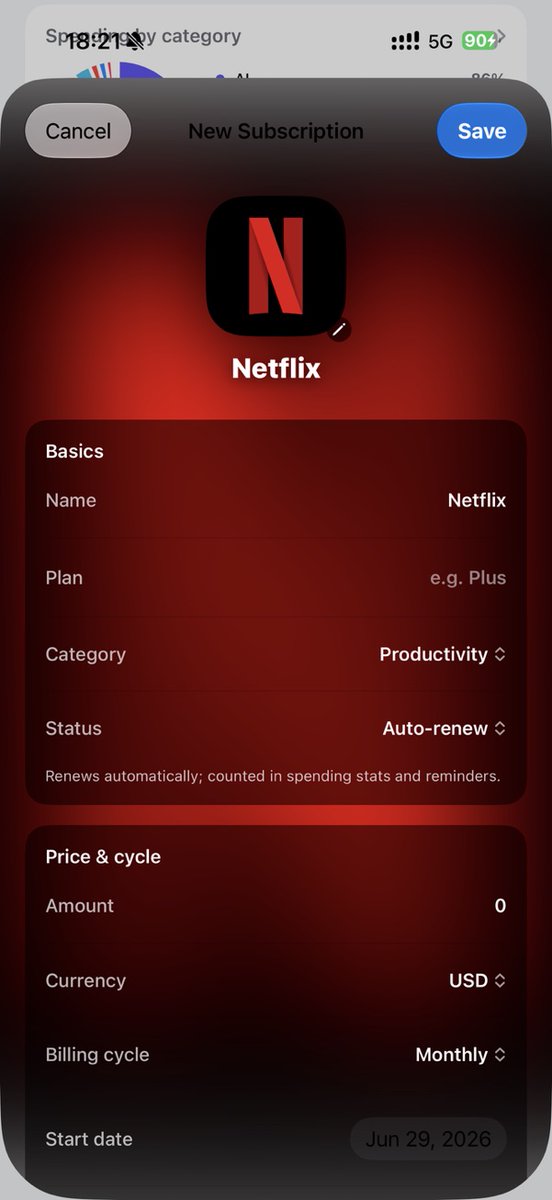 thisleon12's tweet photo. Last year I found out I'd been paying for a streaming service
for 8 months. I opened it maybe twice.

So I built EON: a subscription tracker for iOS.

Free, no ads, no premium tier. Because a subscription tracker
that charges a subscription felt wrong.

🧵 A few things I learned: https://t.co/zccx1X3evq