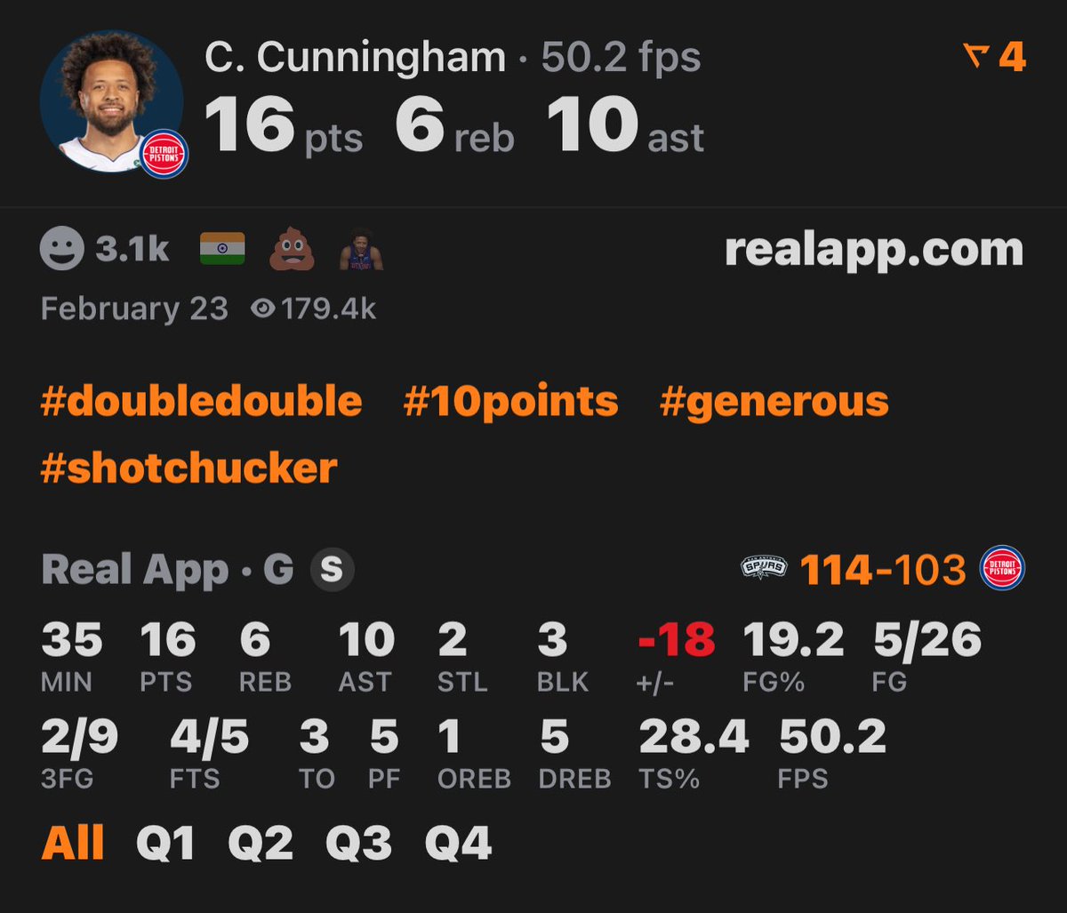 cookupperc's tweet photo. Cade Cunningham vs the Spurs compared to Jalen Brunson vs the Spurs (with an injured shooting wrist and 1 ankle) https://t.co/dI1agFCh6I