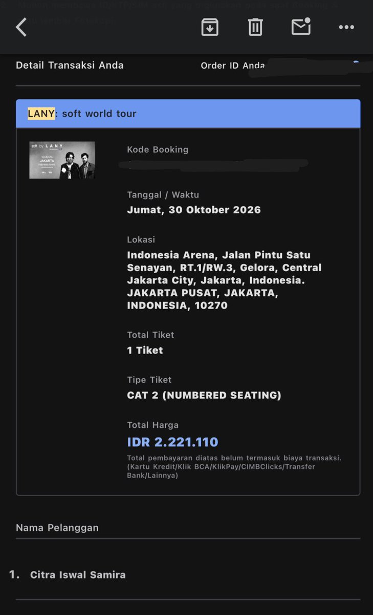 citwags16's tweet photo. WTS TIKET LANY IN JAKARTA
- CAT 2 DAY 2 (30/10/2026)
- 1 tix only
- ⁠Rp. 2.300.000
- ⁠alasannya ? udah beli CAT 1
- bisa ketemuan di daerah jakarta timur
- ⁠tiketnya pakai data pribadi
- ga nipu, dosa https://t.co/o0vatvwzBT