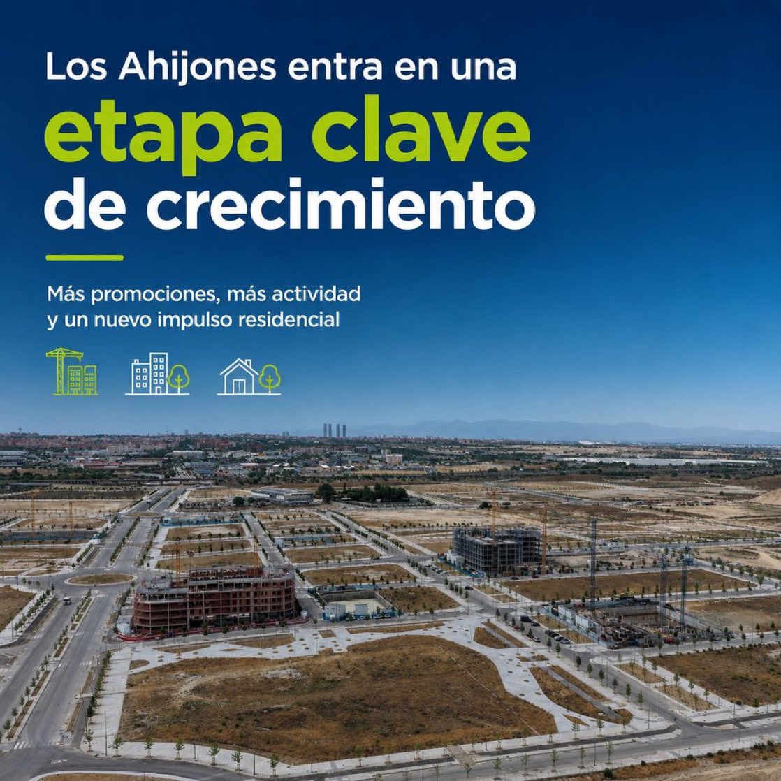 viveahijones's tweet photo. @LosAhijones comparte esta emocionante imagen del barrio en crecimiento, afirmando que tras el verano habrá hasta 14 promociones (con 2.000 viviendas) en marcha 🚀 https://t.co/WnGNfTGw7V