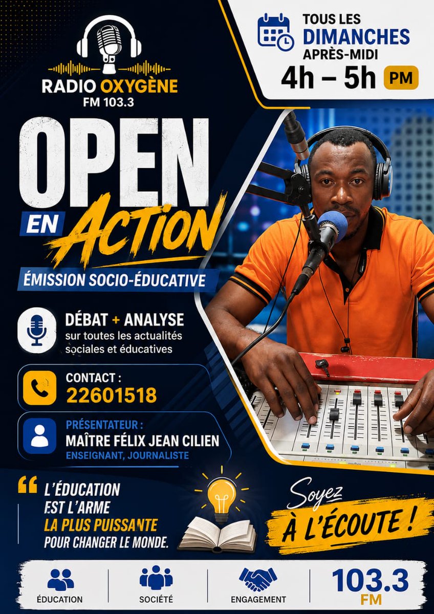 CilienJean20902's tweet photo. #Kap #Ayisyen/ #laprès / #Edikasyon : Emisyon Sosyo edikatif OPEN EN ACTION sou Radio oxygène FM 103.3 , Voye tout paran al achte Liv nan IKOFA Librairie,rue 5 M okap ayisyen. https://t.co/34lpJSVP9f