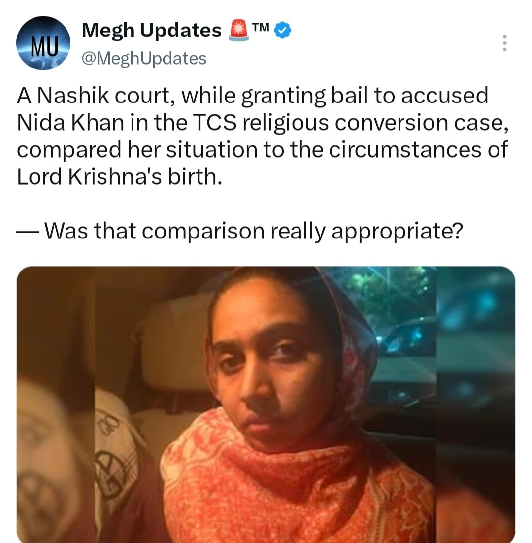 Charu_on_X_x's tweet photo. First Imam e Hind for Prabhu Shree Ram and now Shree Krishna's birth example for a criminal muslim woman.. 

And what about the victims..? 
Will court relate their situation and circumstances too or not..? 

This example is highly ridiculous.. 

Buddhi mein jung lag gya hai kya logo ke...??