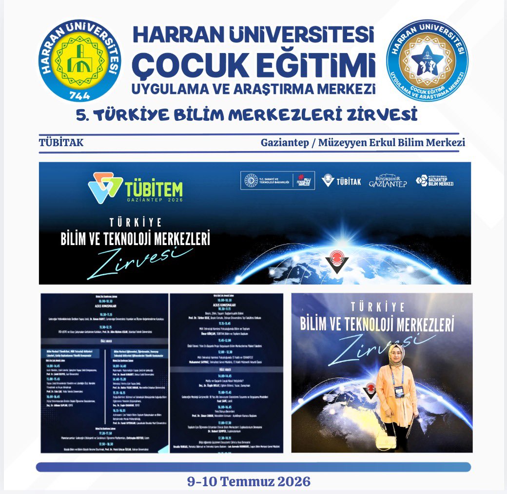 harrancocukuni's tweet photo. 5. TÜBİTAK Bilim Merkezleri Zirvesi'nde Harran Üniversitesi Çocuk Eğitimi Uygulama ve Araştırma Merkezi olarak yerimizi aldık. Zirvede yenilikçi eğitim uygulamaları, çocuklara yönelik bilim etkinlikleri ve kurumlar arası iş birliği fırsatları konusunda kazanımlar elde edildi. https://t.co/yB7USQ4oDA