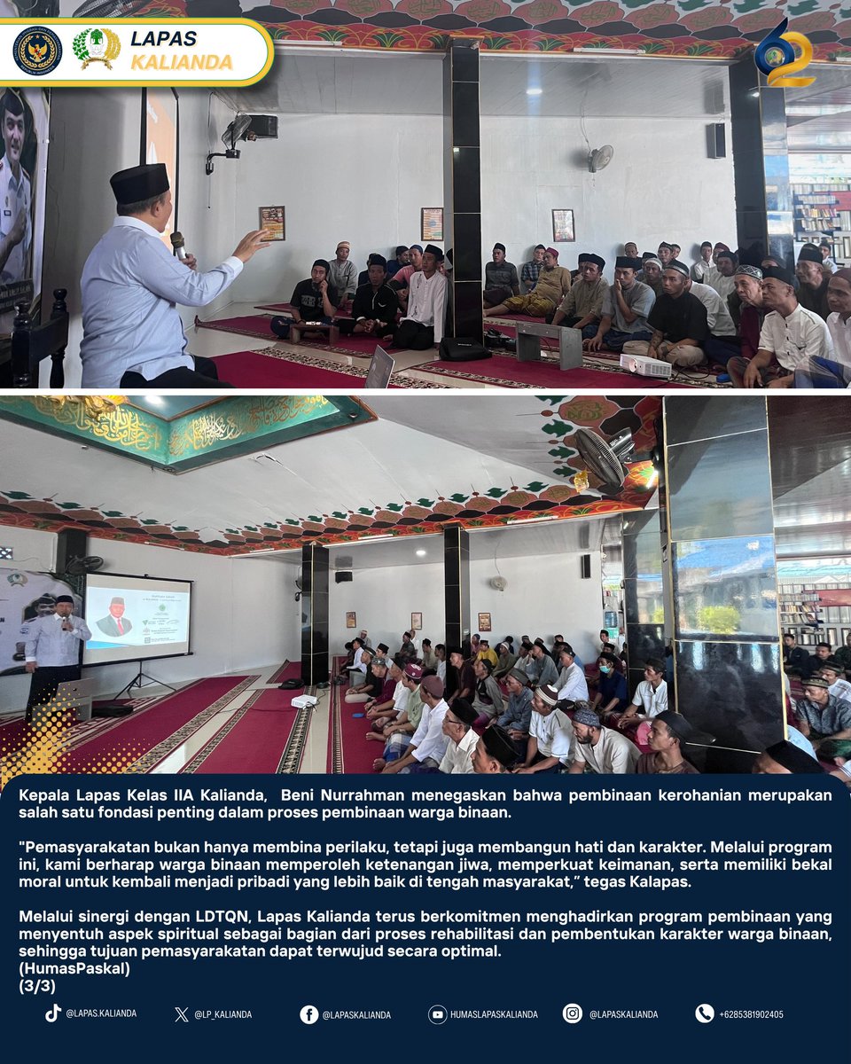 LP_Kalianda's tweet photo. Lapas Kalianda Resmi Buka Program Pembinaan Kepribadian Bersama LDTQN, Perkuat Pembinaan Mental Spiritual Warga Binaan

@kemenimipas @ditjenpas @pemasyarakatanlampung

#Kemenimipas #Ditjenpas #Pemasyarakatan #LapasKalianda #PemasyarakatanPastiBermanfaat #PembinaanKepribadian https://t.co/2vDdvbtcVl