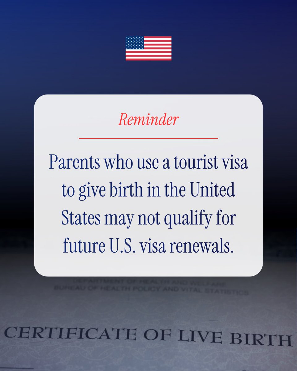 USEmbassyTirana's tweet photo. Many Albanian parents with tourist visas travel to the United States for the purpose of giving birth, and they use Medicaid to pay for their medical care. These costs are passed on to the American taxpayer, and those parents may not be eligible to renew their visas in the future. 

#securingusborders