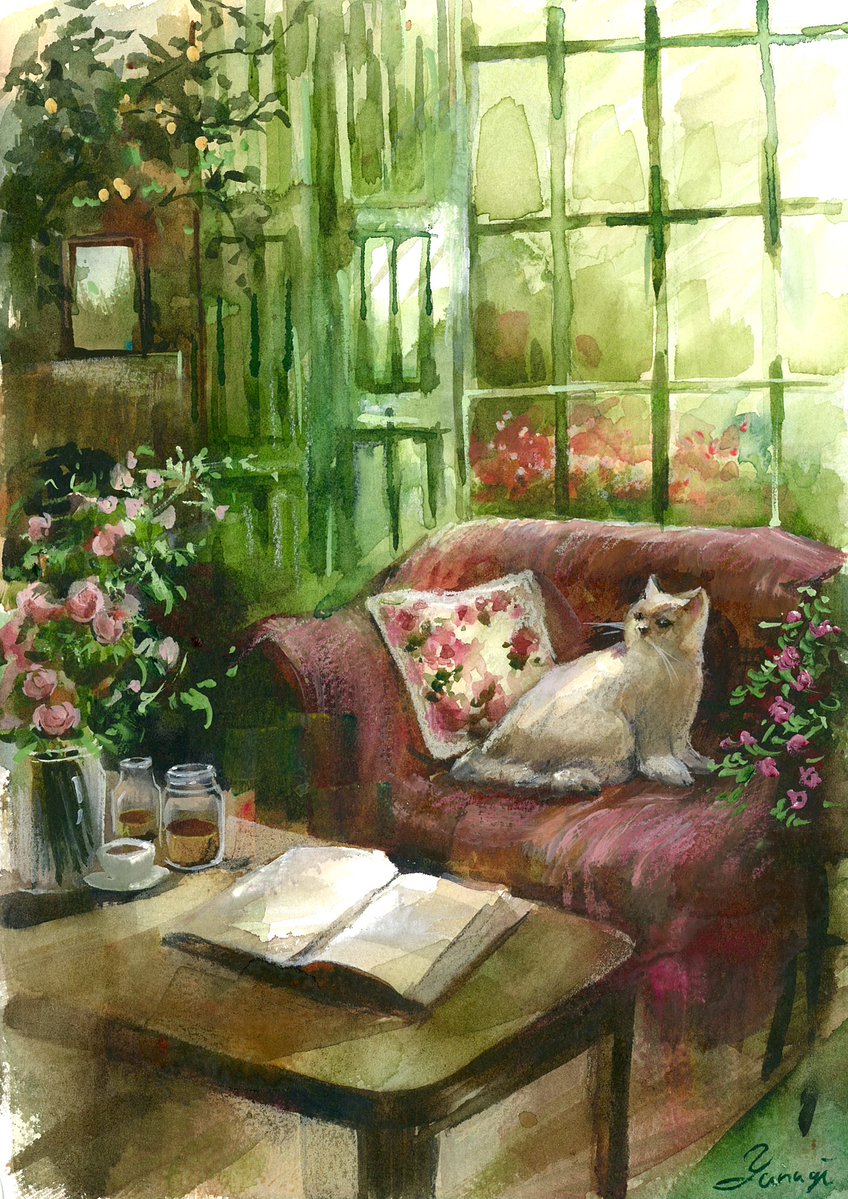 林与三郎画伯　水彩画 猫鳥鹿 #透明水彩 #水彩画 #art #watercolor