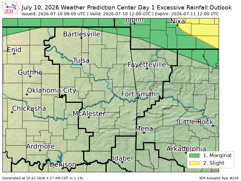 225Arkansas's tweet photo. WPC issues Day 1 Marginal Risk Excessive Rainfall Outlook at Jul 10, 8:09z for TSA https://t.co/Ucexyv72FK https://t.co/tbH62hUBUS