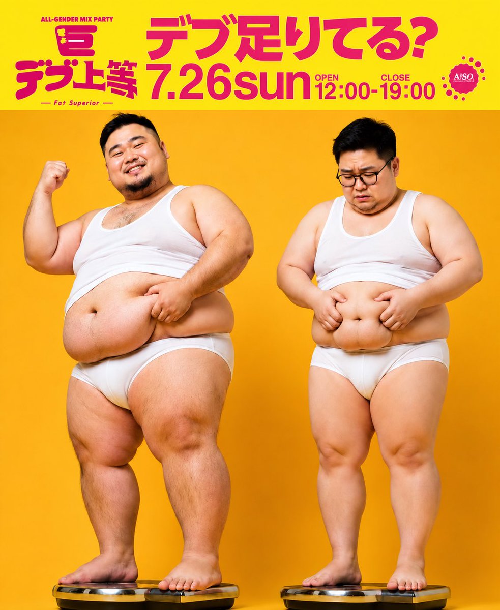 debu_mashimashi's tweet photo. 【🉐お得な割引情報②🉐】
-デブ(体重)割引⁉️-

入場時
『我こそは巨デブぞ❗️』という人
体重計に乗っていただき
規定の数字を超えると割引がIN✨

・ 通常入場:¥3,800
・100kg超:¥3,500🉐
・120kg超:¥3,000🉐🉐
・ 前売入場:¥3,000🉐🉐

※全1ドリ🍹付き
※計測は着衣で!

いっぱい食べてマシて来て🫶 https://t.co/K5E4rsWcHl