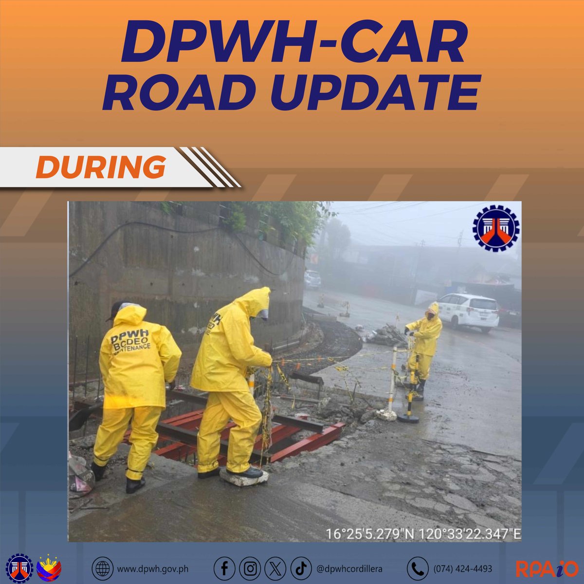 dpwhcordillera's tweet photo. PUBLIC ADVISORY
July 10, 2026
The flooding along Brgy. Irisan, Naguilian Road (Quirino Highway) has already subsided following the immediate response of the DPWH Baguio City District Engineering Office (BCDEO).
#DPWHCARes #SafetyFirst #dpwhph https://t.co/XqslyBMO9R