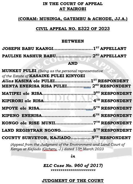AssociatesRoba's tweet photo. 🚨🚨GROUNDBREAKIING FROM THE COA: YOUR TITLE DEED CAN'T BE CANCELLED WITHOUT YOU BEING HEARD

The Court of Appeal has delivered a landmark decision that will reshape how land disputes are litigated in Kenya. In Joseph Babu Kaangi & Another v Munket Pulei & Others (Civil Appeal No. E322 of 2023), a landowner successfully obtained a judgment in the Environment and Land Court declaring several subdivisions fraudulent and cancelling the resultant titles. The problem? Some of those parcels had long been sold to third parties who held their own title deeds, yet they were never joined to the case or given an opportunity to defend their interests. When those purchasers later discovered that their titles had effectively been wiped out by a judgment in proceedings they knew nothing about, they moved the Court seeking to be heard.

The Court of Appeal agreed with them. It held that once the court is aware that land has been transferred to third parties whose proprietary rights stand to be affected, those parties are necessary participants in the proceedings. A court may even direct their joinder on its own motion. Having found that the purchasers' constitutional right to be heard had been violated, the Court set aside not only the ruling refusing to join them, but also the entire judgment that had cancelled the titles. The dispute will now be heard afresh before a different judge with all affected proprietors participating.

The jurisprudential significance of this decision cannot be overstated. It reinforces that no matter how strong a claim of fraud or illegal acquisition may be, Kenyan courts will not permit proprietary rights to be extinguished through proceedings conducted in the absence of those whose titles are directly under attack. The right to be heard is not a procedural technicality; it is a constitutional safeguard capable of undoing an entire judgment. Going forward, litigants seeking cancellation of land titles must ensure that every person whose registered interest may be affected is brought before the court, or risk seeing years of litigation collapse on appeal.

Kindly repost widely 🙏
