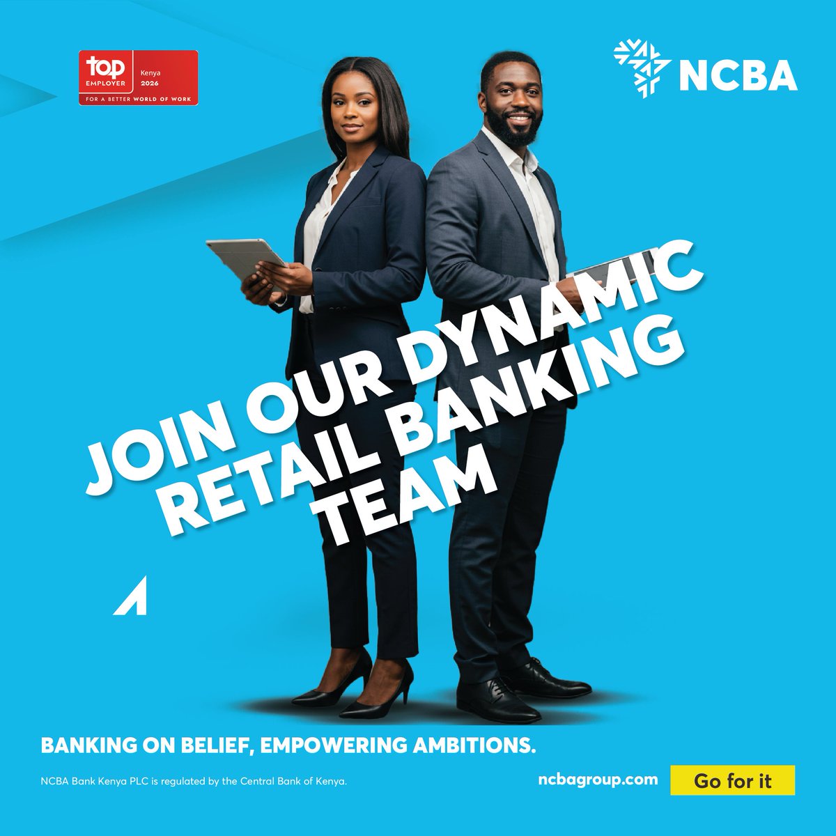 NCBABankKenya's tweet photo. Aspiring for career growth? Take a leap with a bank that believes in you and empowers your ambitions to go further. Explore a wide range of opportunities tailored to your skills & aspirations at https://t.co/PqoHavogFG and move one step closer to your next big win.
#Goforit https://t.co/r4LSsrkM3Y