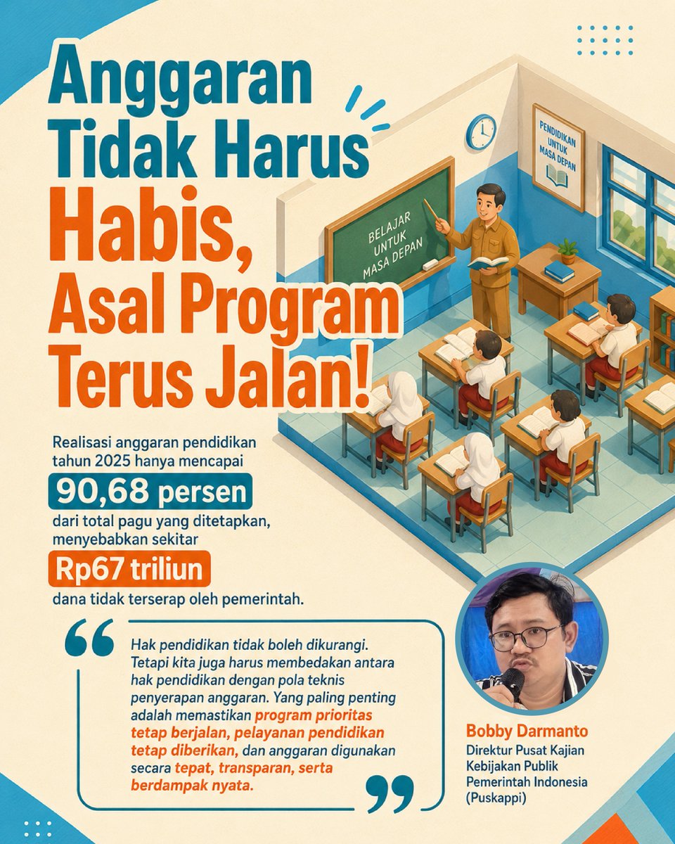 fa7105266's tweet photo. Dana pendidikan nggak harus habis 100% asal tepat sasaran. Yang penting program prioritas jalan dan pelayanan pendidikan tetap maksimal buat masa depan anak bangsa! #JagaIndonesia #PendidikanIndonesia #AnggaranPendidikan #DanaPendidikan #MasaDepan https://t.co/58jZWGckd9