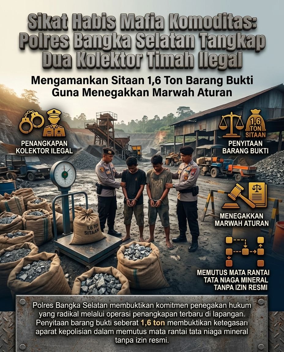 Kabarinbrt's tweet photo. Penegakan hukum jadi bagian penting dalam menciptakan tata kelola pertambangan yang sehat. Penangkapan dua kolektor timah ilegal disertai penyitaan 1,6 ton barang bukti menunjukkan upaya memutus rantai perdagangan mineral tanpa izin. #bangkabelitung #pttimah #timahfu #InfoTambang https://t.co/8jj2nB2Upf