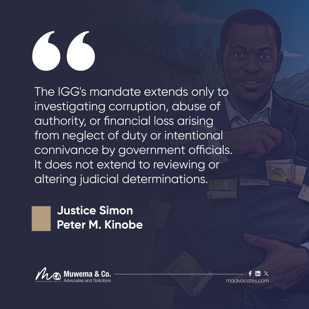 MuwemaLaw's tweet photo. High Court holds that the IGG cannot use its investigative powers to reopen a case that has already been adjudicated upon. 

Learn more: https://t.co/Mpxn3jglWn https://t.co/o9pXbH13Xr