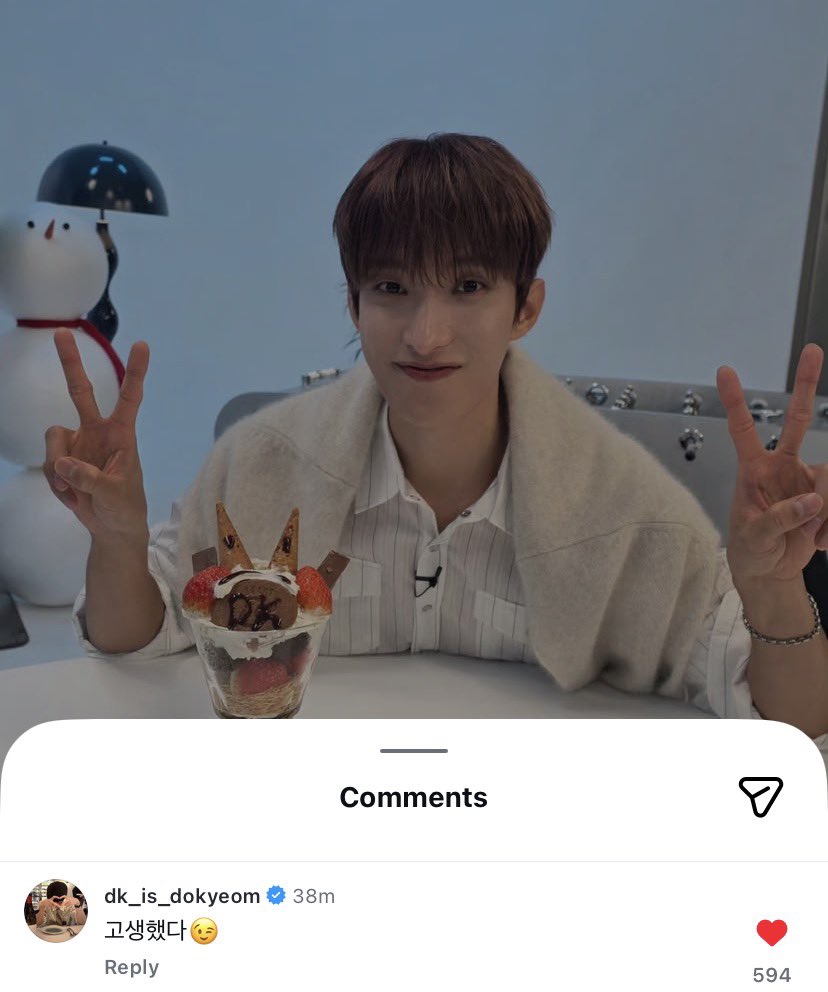 kyeominoori's tweet photo. dokyeom commented on seungkwan’s ig post #도겸 

🐰 you’ve worked hard 😉 https://t.co/yyk20m88UP