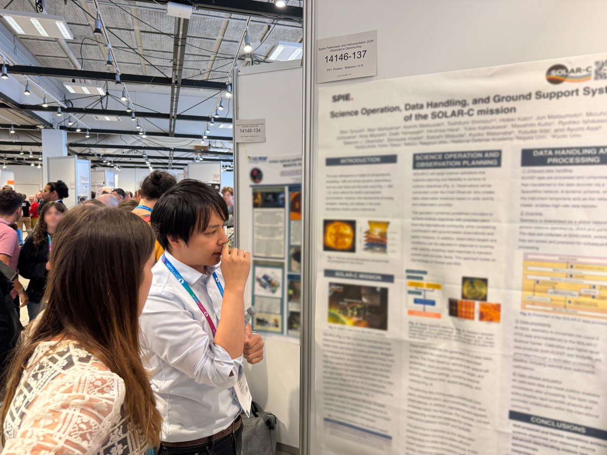 SOLARC_JAXA's tweet photo. 【News】Presentations on #SOLAR_C were given at SPIE Astronomical Telescopes + Instrumentation 2026, held in Copenhagen, Denmark.
We presented the science operations of SOLAR-C and the optical technologies that enable advanced observations with the EUVST telescope. https://t.co/vPcRtesZdN