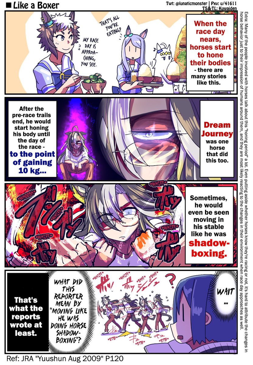 Kuwaiden's tweet photo. What was Dream Journey's Boxer Style (Repost) by @lunaticmonster 

Dream Journey continues to sound like horrifying horse irl

#ウマ娘 #Umamusume 
#ウマ娘英訳 #UmaTranslations https://t.co/6SSDp5AB2u