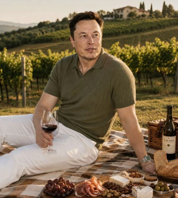 abmarkman's tweet photo. Would you join Elon Musk for a picnic like this? 🧺🚀

A. Absolutely! 🔥
B. Yes, but I'd be nervous 😅
C. Maybe 🤔
D. I'd politely pass 🚫

Be honest... what's your pick? 👇 https://t.co/MmEZ1BR04N