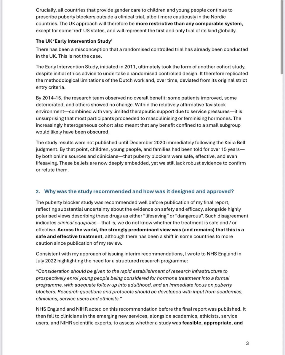 JamesEsses's tweet photo. 🚨Breaking🚨

Last night, in what is significant overreach for a backbench Peer, Hilary Cass sent a document to every single MP and Peer, justifying and defending the puberty blockers trial.

I have posted below the full document for people to read. Here is my initial response:

She comes across as completely biased and her reasoning is flawed.

She states that there is no evidence base to determine safety of puberty blockers but concludes with the categorical statement: “I am not worried about the safety of the children and young people in the trial”.

She explains away risks to infertility and sexual functioning. 

She uses warped logic around impact to bone density (claiming that children without puberty blockers will be less socially active and this may cause bone issues regardless).

She downplays the utility of the linkage study. 

She speaks glowingly about the “benefit of stopping unwanted puberty”.

She believes the State should give children puberty blockers, otherwise they will get them through the black market. 

She is an ideologue masquerading as an independent clinician.