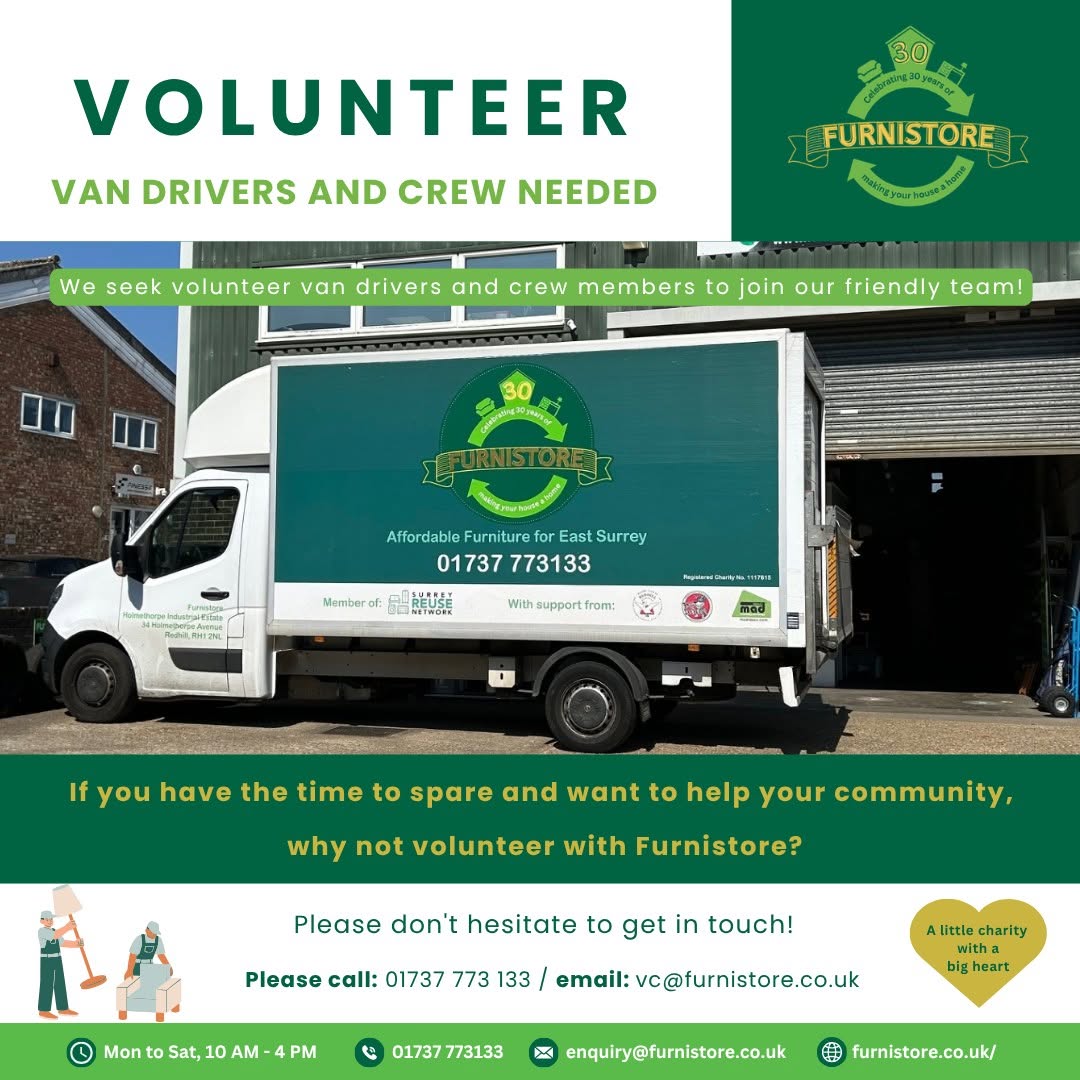 Furnistore's tweet photo. 🚛Volunteers Needed!🚛
Join #Furnistore as a #volunteer van driver or crew member and help local families access affordable #furniture across #EastSurrey💚
Flexible hours • Friendly team • #Makearealdifference
📞01737 773133
📧vc@furnistore.co.uk
#Redhill #CommunitySupport https://t.co/eavAgXFohQ