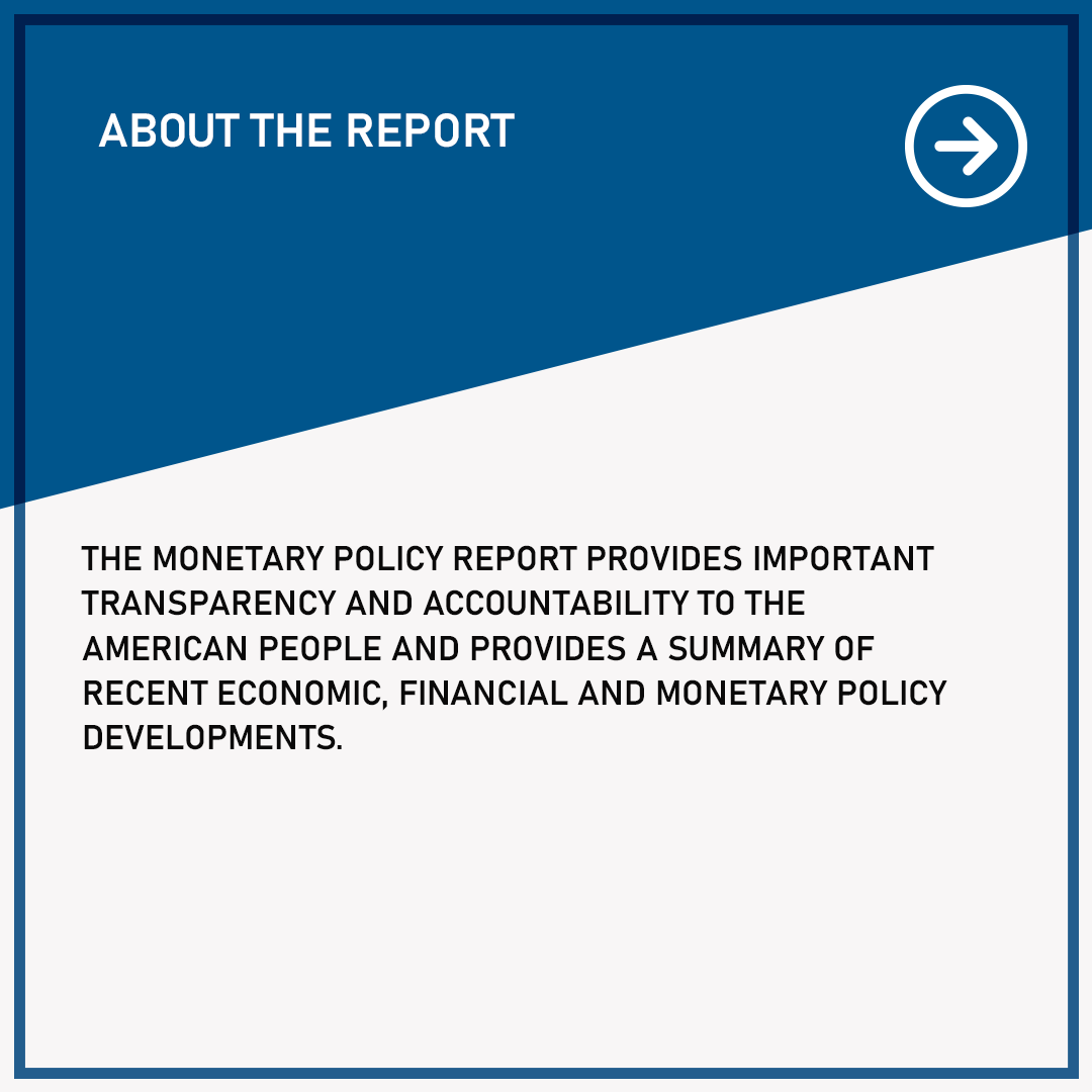 federalreserve's tweet photo. Today, we released our latest Monetary Policy Report. The report coincides with testimony given by the Chairman. https://t.co/pgnEGEOsSt (1/2) https://t.co/7KC1KsOLn1