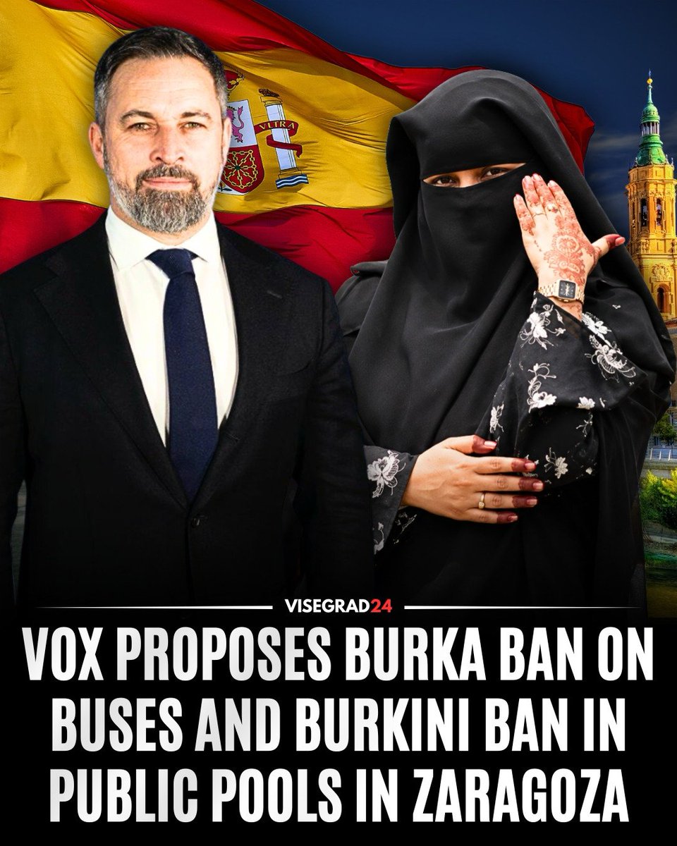 visegrad24's tweet photo. VOX has proposed banning people from wearing face-covering garments such as the burka, as well as balaclavas and motorcycle helmets, on public transport in Zaragoza, northeastern Spain, and in certain municipal spaces, arguing the measure is necessary for security because concealed faces make identification difficult.

The party has also proposed banning the burkini from municipal swimming pools, saying it is a matter of "health and safety" because the garment could create hygiene concerns and make lifeguard rescues more difficult.

The measures form part of 18 amendments submitted by VOX to Zaragoza's proposed new civic ordinance. The party is also calling for the city council to notify the National Police when illegal migrants are fined under the ordinance so authorities can consider opening deportation proceedings where appropriate.

Other proposals include tougher penalties for vandalism, damaging CCTV cameras, false emergency calls, illegal occupation of public spaces, excessive noise, graffiti on protected buildings, and requiring noise impact assessments for council-authorized events.

VOX says the reforms respond to residents' concerns, noting that a municipal survey found 91.5% of Zaragoza residents believe the city needs a new civic ordinance.
