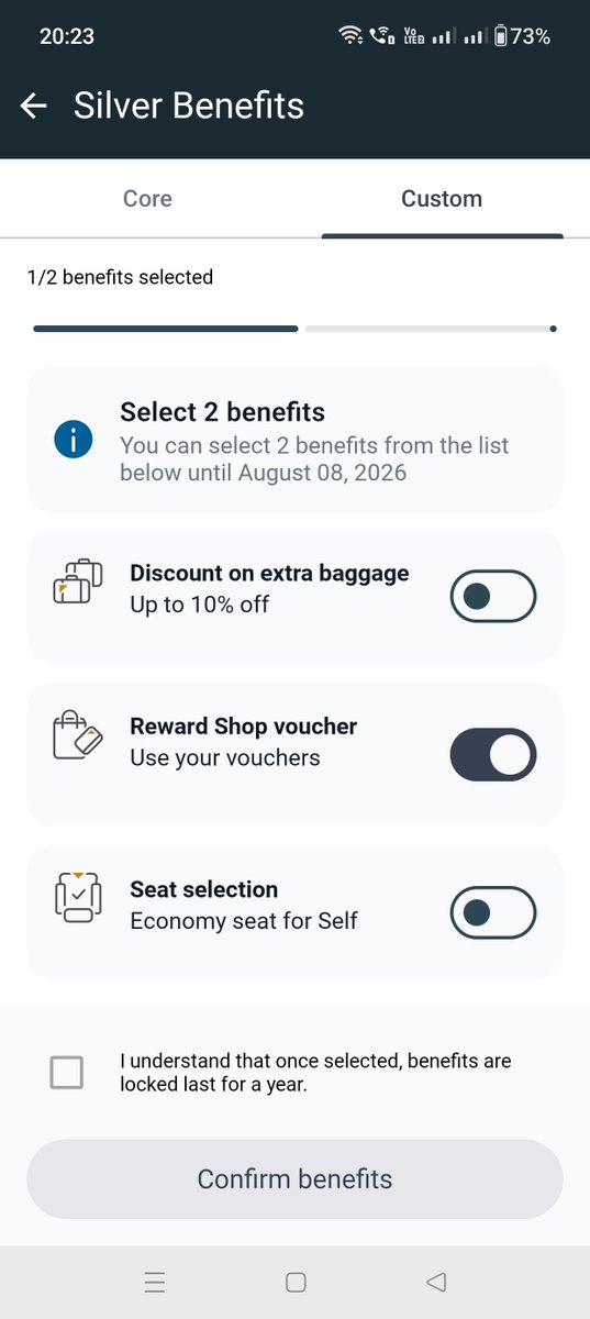 sambitdatta87's tweet photo. @SartanparaYash Hi Yash, after becoming silver when i click benefits it does not let me selet only voucher and proceed how to select 2 voucher please guide it is forcing me to select second one something else other than the voucher option https://t.co/xTorf10nZV