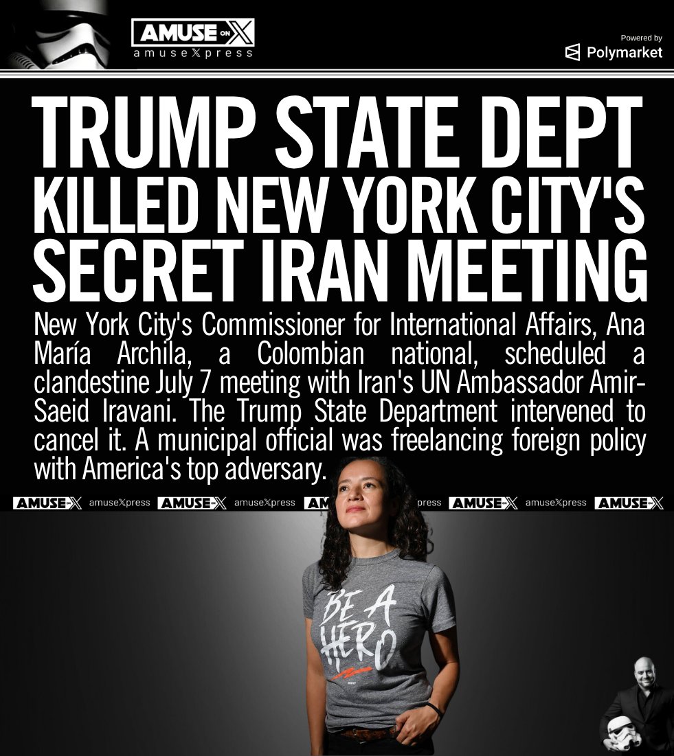 amuse's tweet photo. IRAN: Why is Zohran Mamdani's team trying to meet with the Iranians in the middle of a war? A NYC official secretly scheduled a sit-down with Iran's UN ambassador, until the Trump State Department shut it down. Ana María Archila, a Colombian national, has no business running her own Iran diplomacy.

h/t @americasgreat