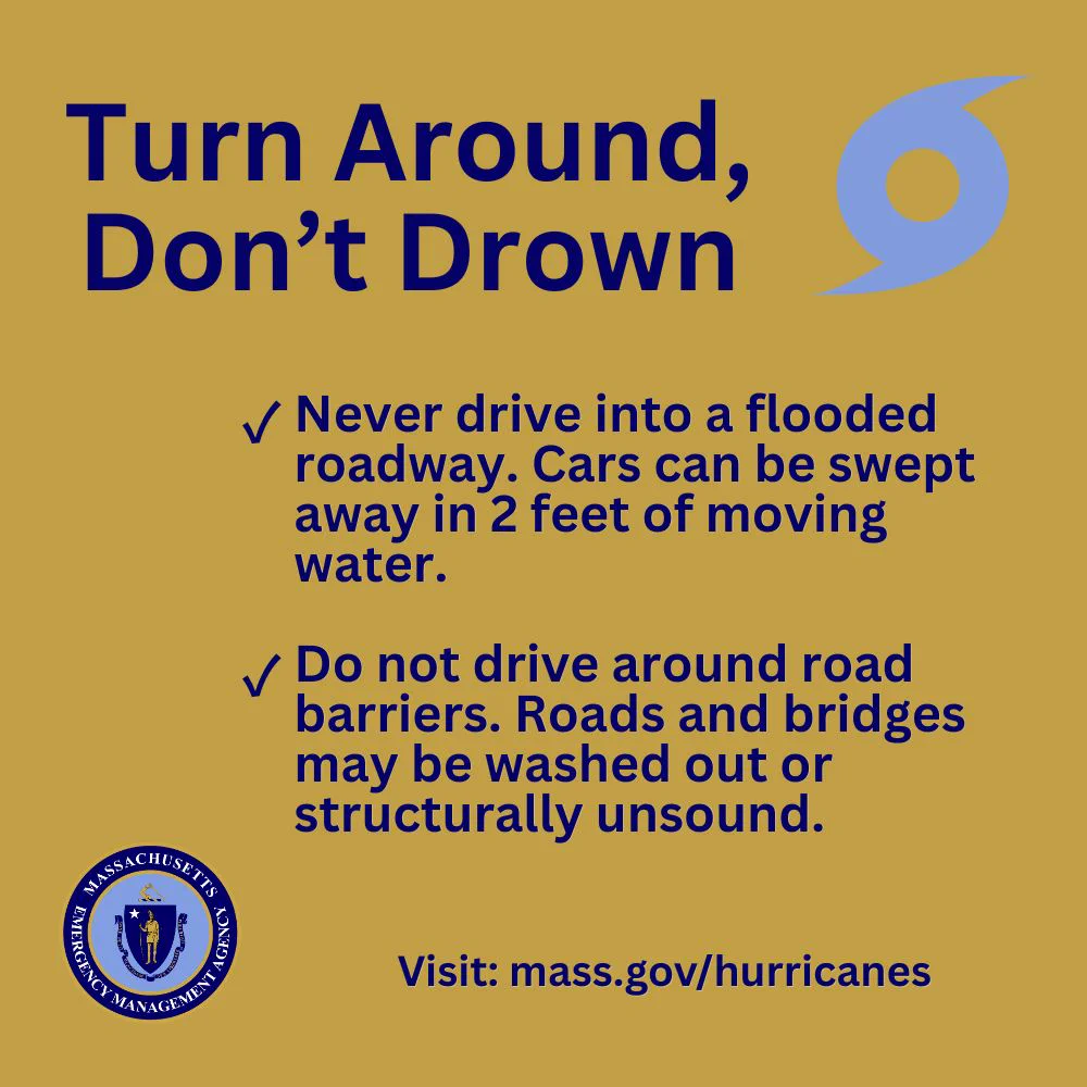 Never drive in a flooded roadway.