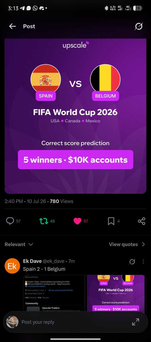 PhilePal's tweet photo. @UpscaleTrade Spain 1 -  0 Belgium https://t.co/0mKBCTosGy