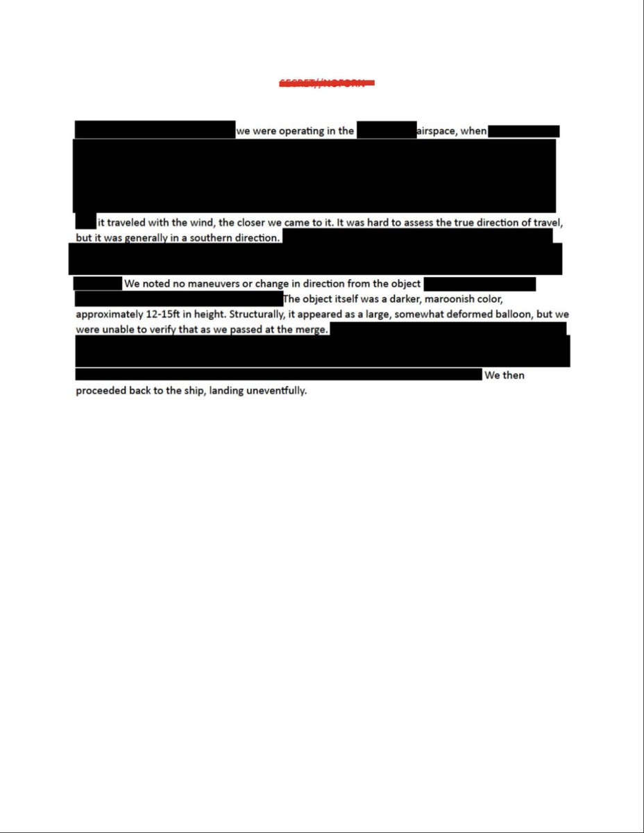 Redacted infrared incident narrative describing a maroon object shaped like a deformed balloon