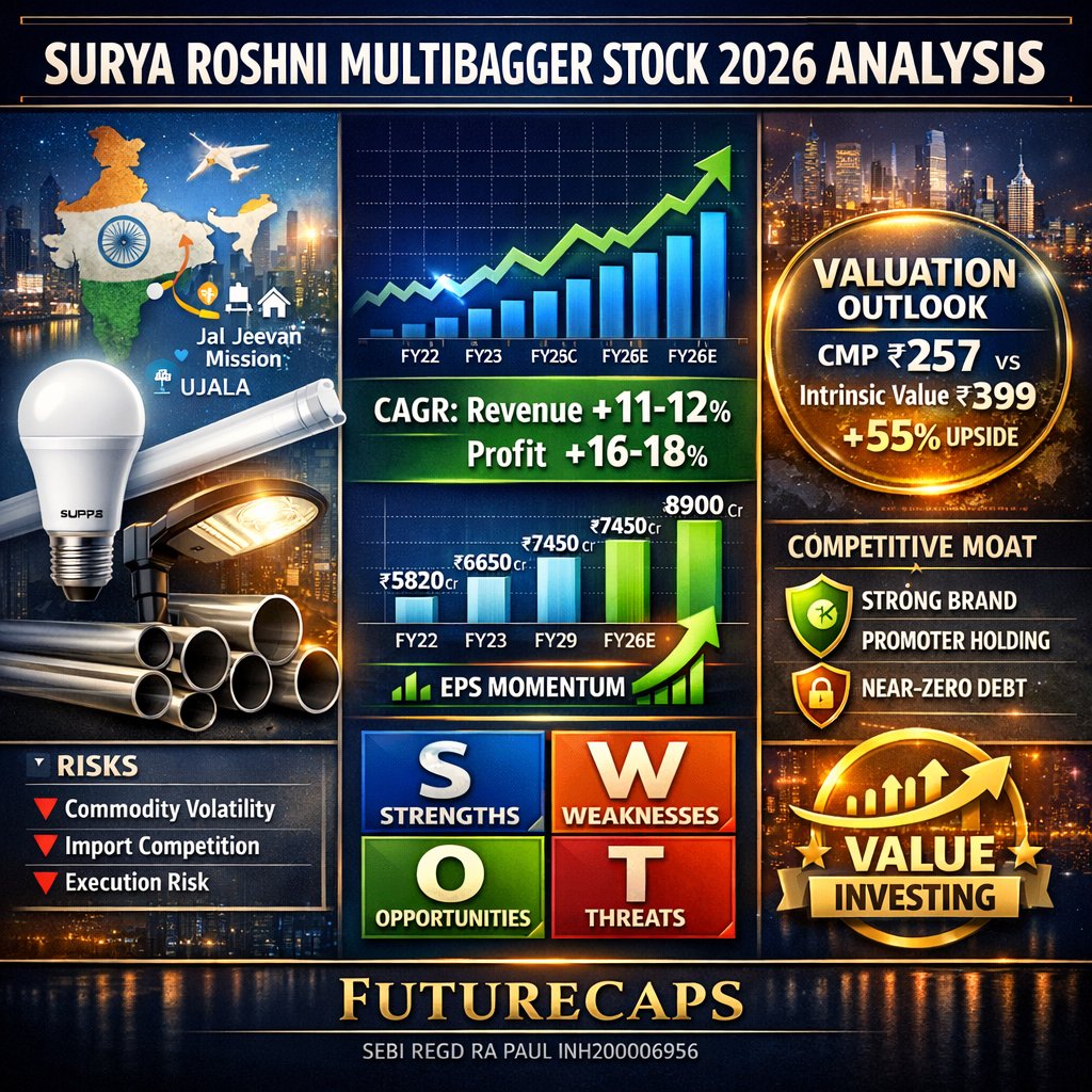 futurecaps's tweet photo. 📈 Ready to uncover your next big investment? Our in-depth analysis of Surya Roshni stock for 2026 reveals why it could be a potential multibagger. Discover the factors driving its growth and the market insights you need to know. https://t.co/nsFCHKLQ16