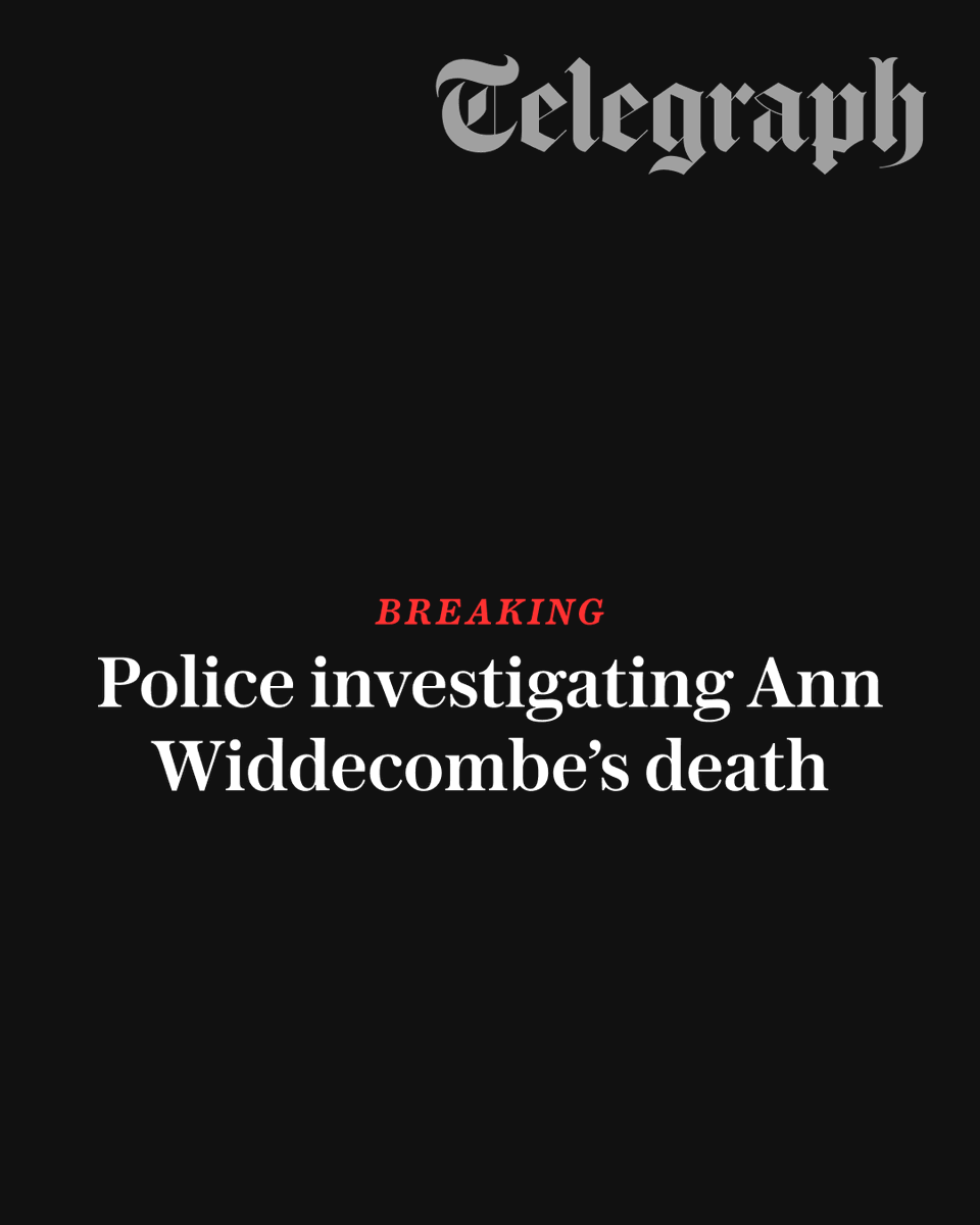 Telegraph's tweet photo. 🔴 Ann Widdecombe was found dead at her home in Dartmoor at the age of 78 and there had been no suggestion of anything other than natural causes when her death was announced by her agent on Friday morning.

However, detectives from Devon & Cornwall Police are now investigating and the force is expected to make a public statement on Friday afternoon.

🔗  https://t.co/3qdDxDtDNC