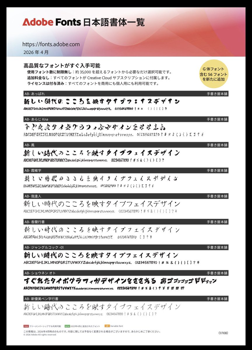 joshinishiguchi's tweet photo. デザインでフォントを選ぶとき、Adobe公式のAdobe Fonts日本語書体一覧のPDFが、地味に役立ちます。

以下からダウンロードできます👇
https://t.co/R4WsrI4rG7 https://t.co/IhShwMhCF9