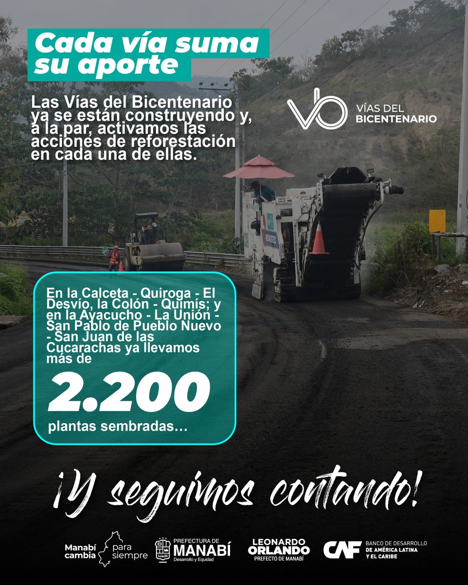 vdebicentenario's tweet photo. ¡Cada árbol que sembramos es una oportunidad para que la tierra siga dando vida!

Con el Plan Productivo de Restauración Forestal de las Vías del Bicentenario, demostramos que el desarrollo también puede dejar una huella verde.

@Leoorlandoa @PrefecturManabi https://t.co/HMCNTS6ISk