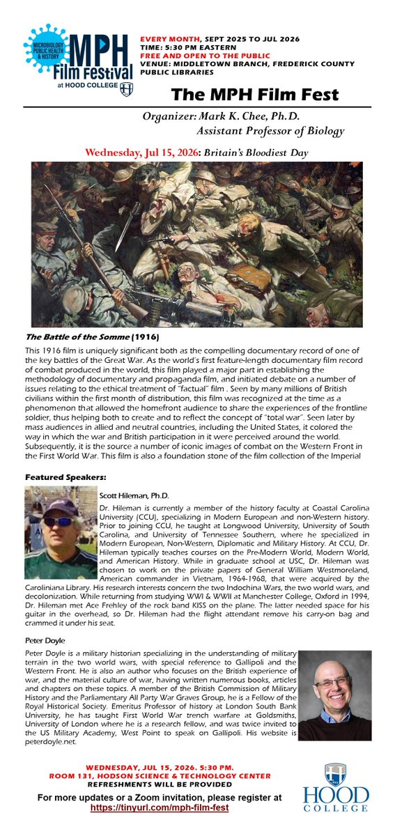 CCU_History's tweet photo. More☀️summertime🪖military ⏲️history with Prof. Scott Hileman is coming your way: next Wednesday, 07/15, our faculty member will feature on a discussion of the Battle of the Somme on film. You can Zoom in - see flyer for link and all infos! https://t.co/5tz2hrIZdl