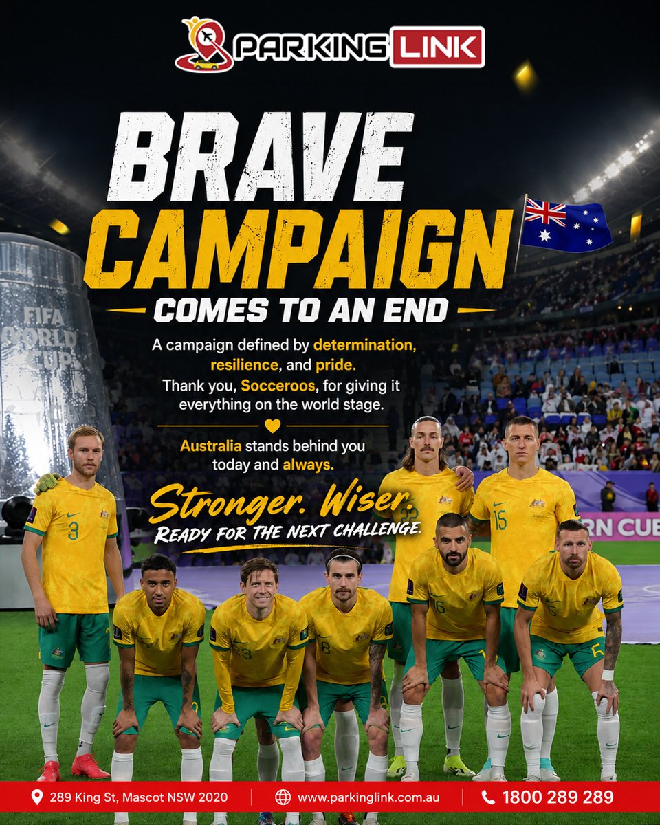 Parkinglinkau's tweet photo. 🇦🇺 Thank you, Socceroos, for proudly representing Australian football at the FIFA World Cup.

Your determination, resilience, and passion inspired a nation. The campaign ends, but the journey continues.

💚💛 Australia stands with you.

#FIFAWorldCup #WorldCup2026 #Socceroos https://t.co/NszZVqFJz6