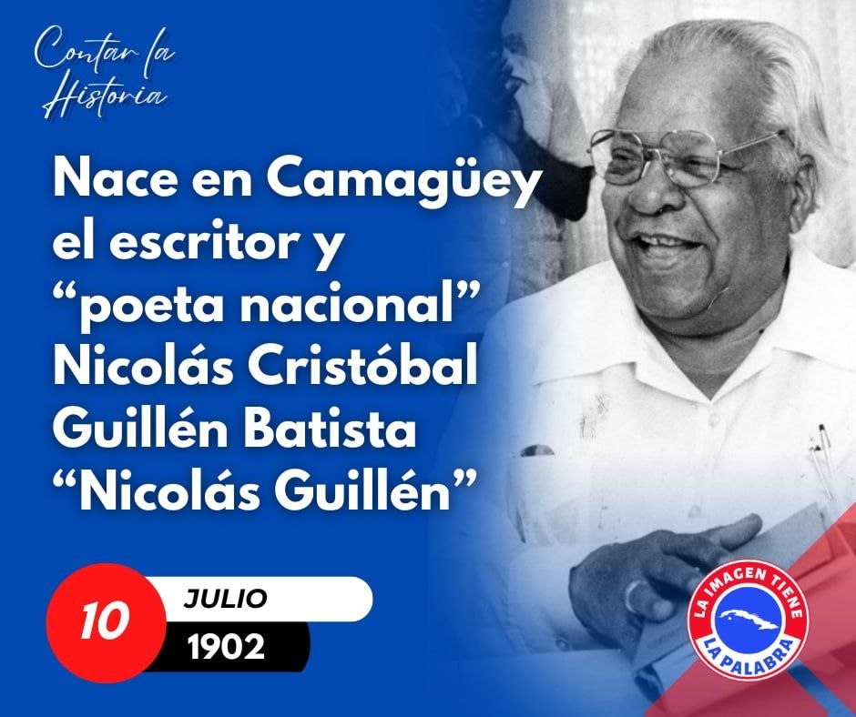 ComputadoraJc's tweet photo. Nicolás Guillén Batista, Poeta nacional de Cuba nació en Camagüey el 10 de julio de 1902. «Tengo, vamos a ver, / tengo el gusto de andar por mi país, / dueño de cuanto hay en él...»
#VeranoEnJovenClub #CubaEsCultura #VeranoConMiGente #HonorHolguinero https://t.co/LkmDcHjAOM