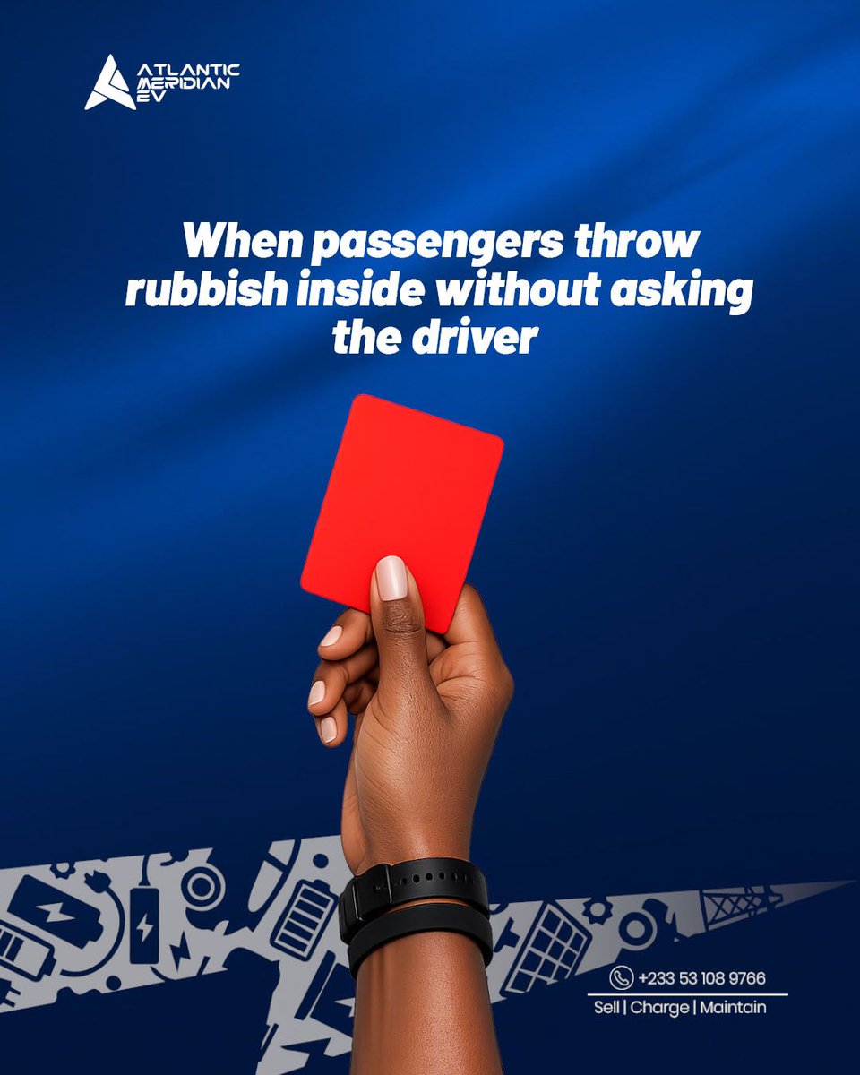 Atlantic_EV's tweet photo. 🟥 RED CARD to the habits choking our communities, littering, open dumping, blocked gutters. ⚠️
As Ghana unites for the National Cleanup, Atlantic Meridian EV stands for a cleaner Ghana. 🇬🇭🌱
Swipe 👉 which deserves the red card most?
#RedCardToPollution #CleanGhana #NationalCleanup #AtlanticMeridianEV