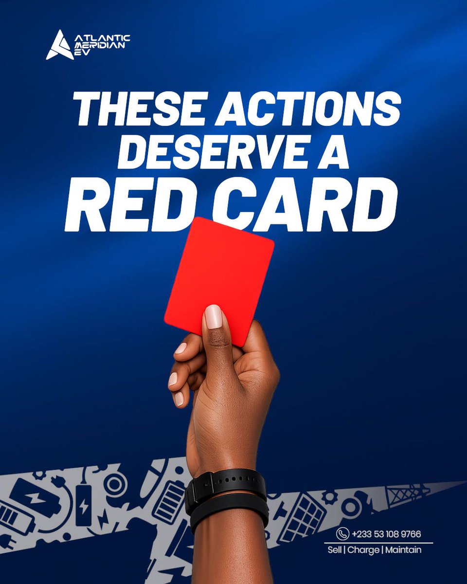 Atlantic_EV's tweet photo. 🟥 RED CARD to the habits choking our communities, littering, open dumping, blocked gutters. ⚠️
As Ghana unites for the National Cleanup, Atlantic Meridian EV stands for a cleaner Ghana. 🇬🇭🌱
Swipe 👉 which deserves the red card most?
#RedCardToPollution #CleanGhana #NationalCleanup #AtlanticMeridianEV
