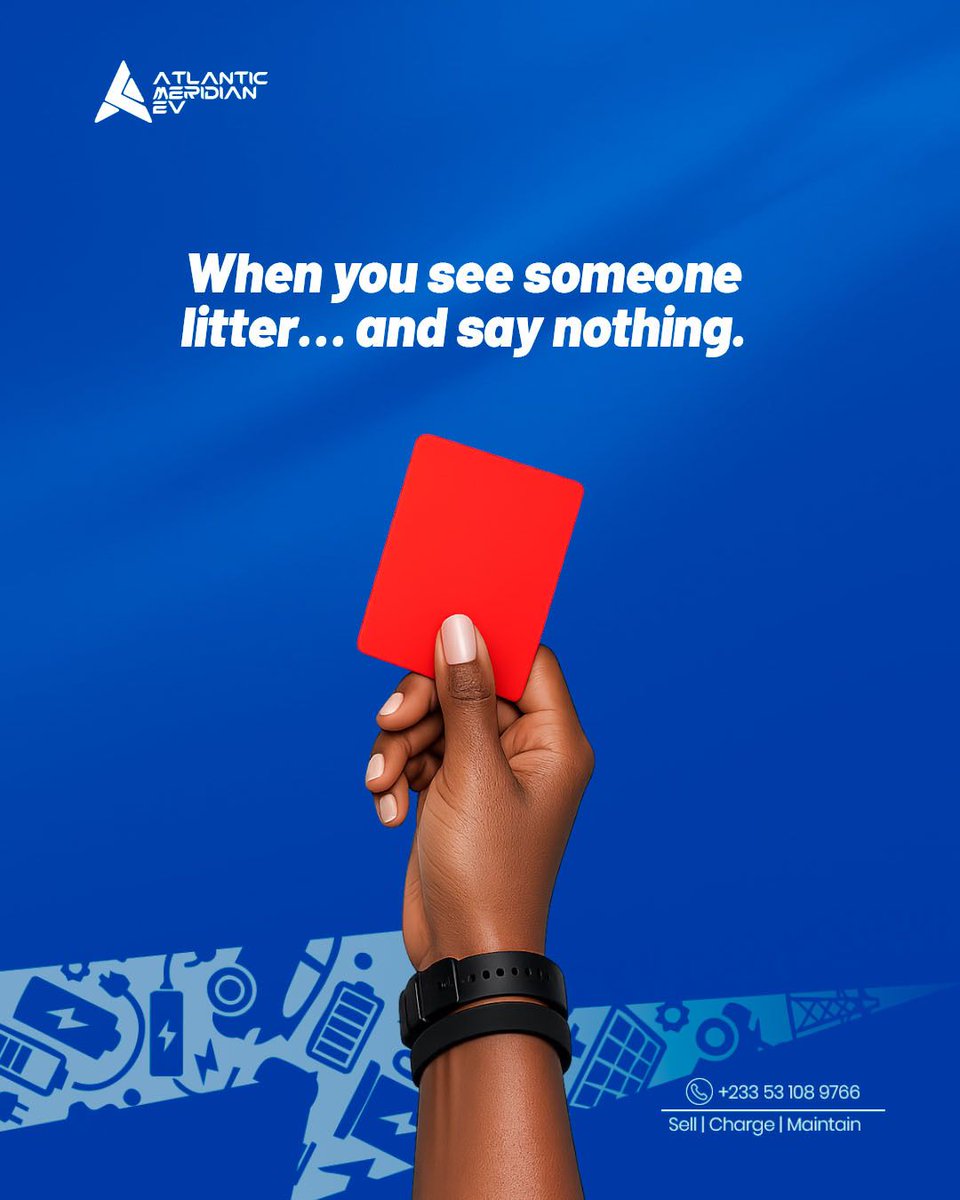 Atlantic_EV's tweet photo. 🟥 RED CARD to the habits choking our communities, littering, open dumping, blocked gutters. ⚠️
As Ghana unites for the National Cleanup, Atlantic Meridian EV stands for a cleaner Ghana. 🇬🇭🌱
Swipe 👉 which deserves the red card most?
#RedCardToPollution #CleanGhana #NationalCleanup #AtlanticMeridianEV