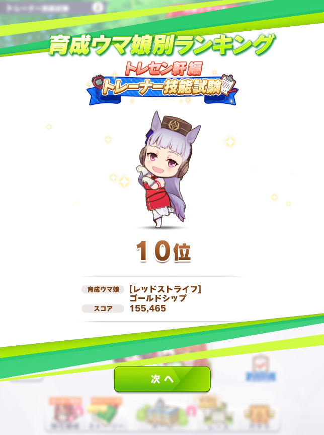 yutmik0524's tweet photo. トレセン軒技能試験
通常ゴルシ１０位✨
目標にしてたベスト１０！入れたので大満足！！ https://t.co/7e9kKpI2hq